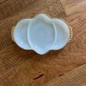Fire King - Elegant Gold-Trimmed White Serving Dish